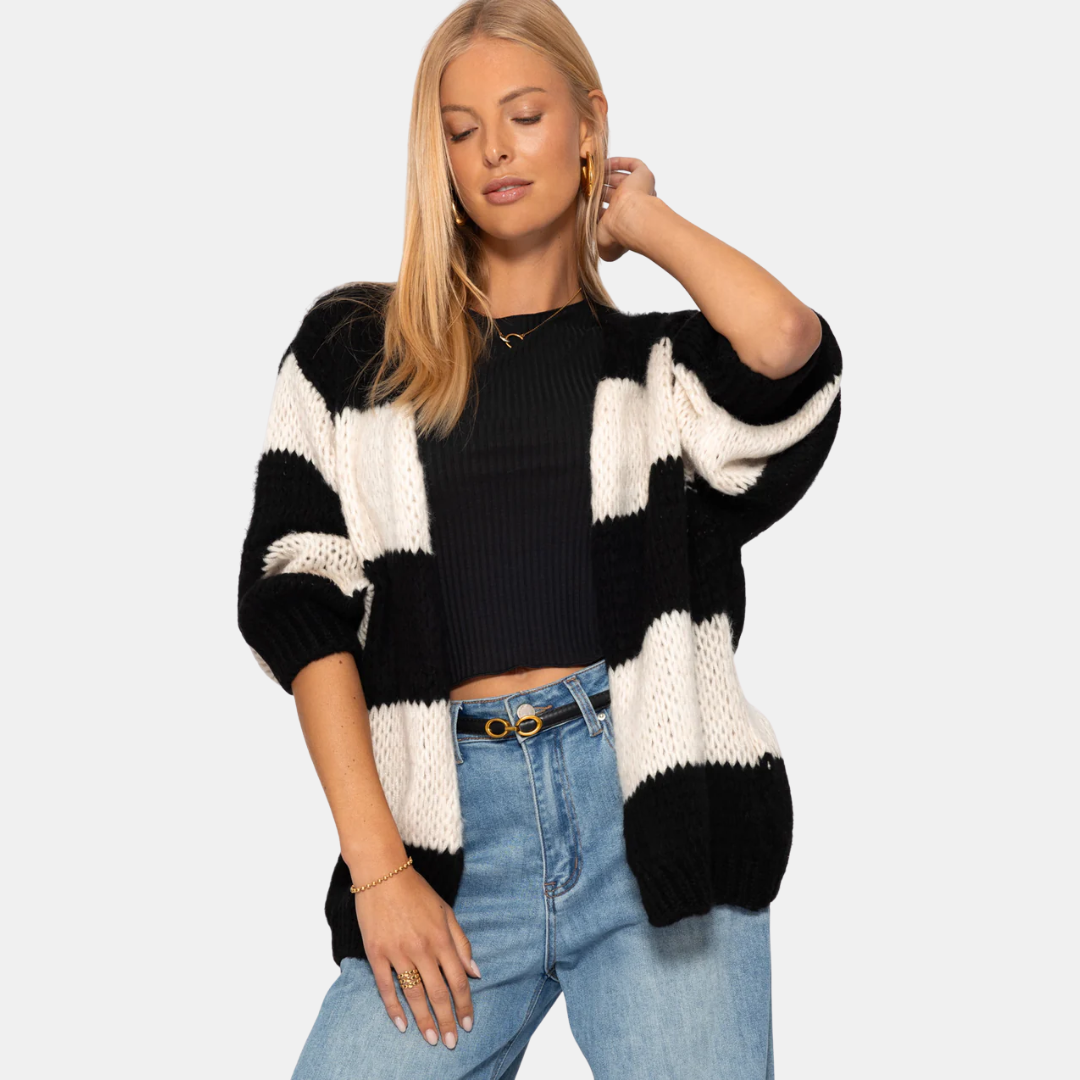 Gestreifter Strickjacke für Damen | Offenes Design