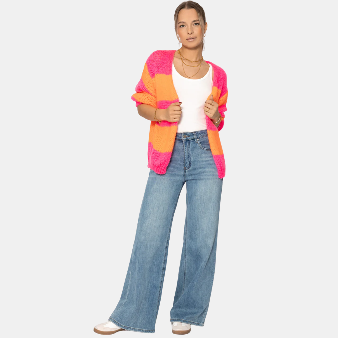 Gestreifter Strickjacke für Damen | Offenes Design