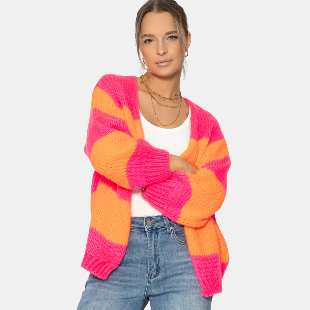 Gestreifter Strickjacke für Damen | Offenes Design