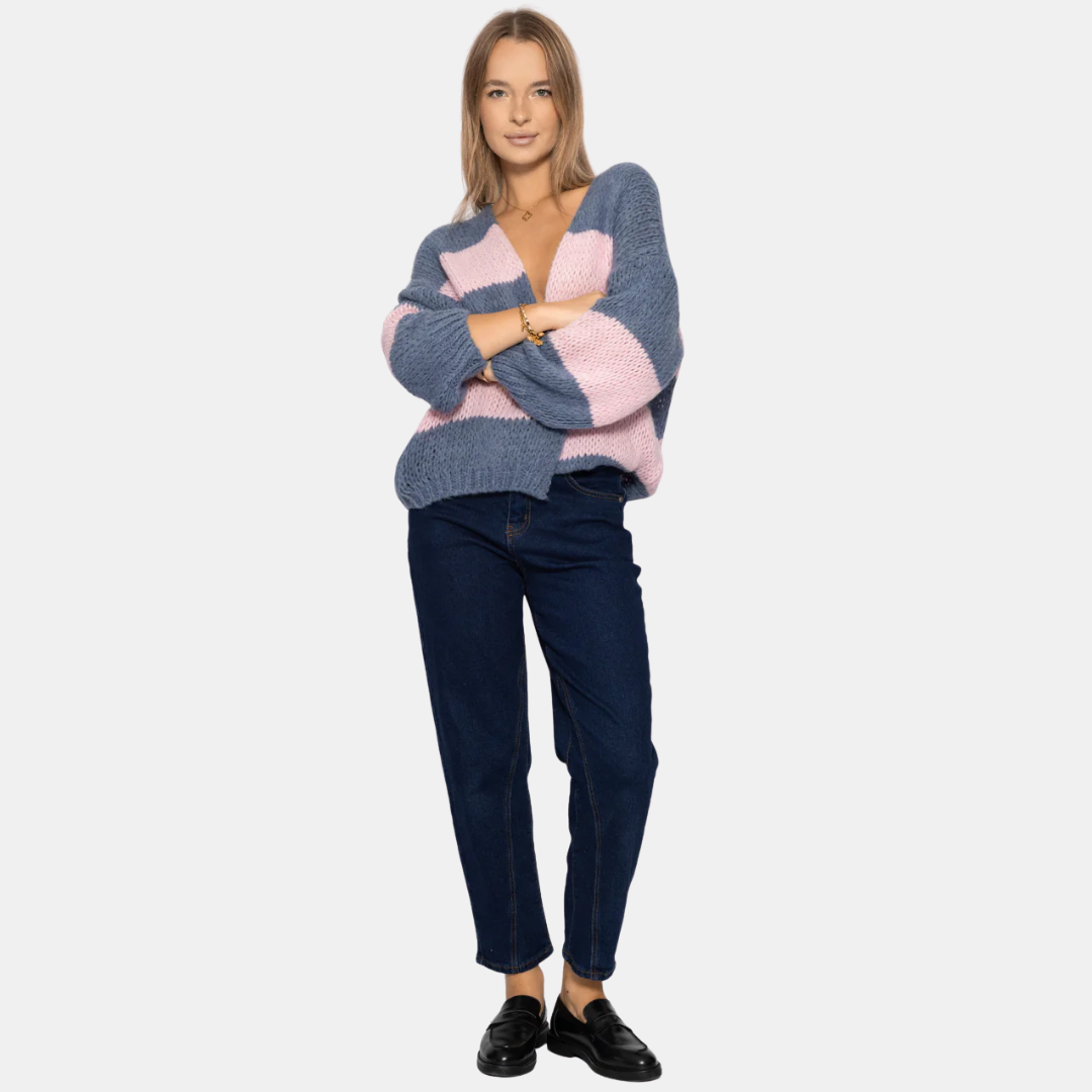 Gestreifter Strickjacke für Damen | Offenes Design