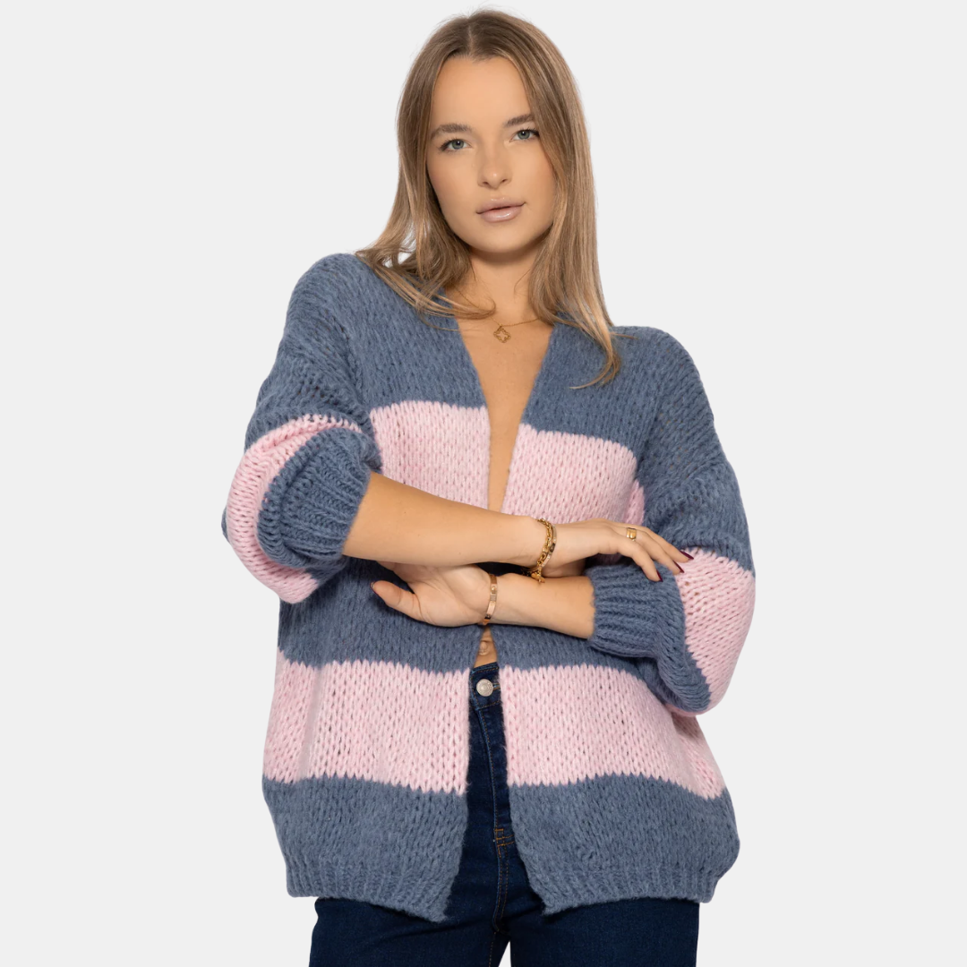 Gestreifter Strickjacke für Damen | Offenes Design