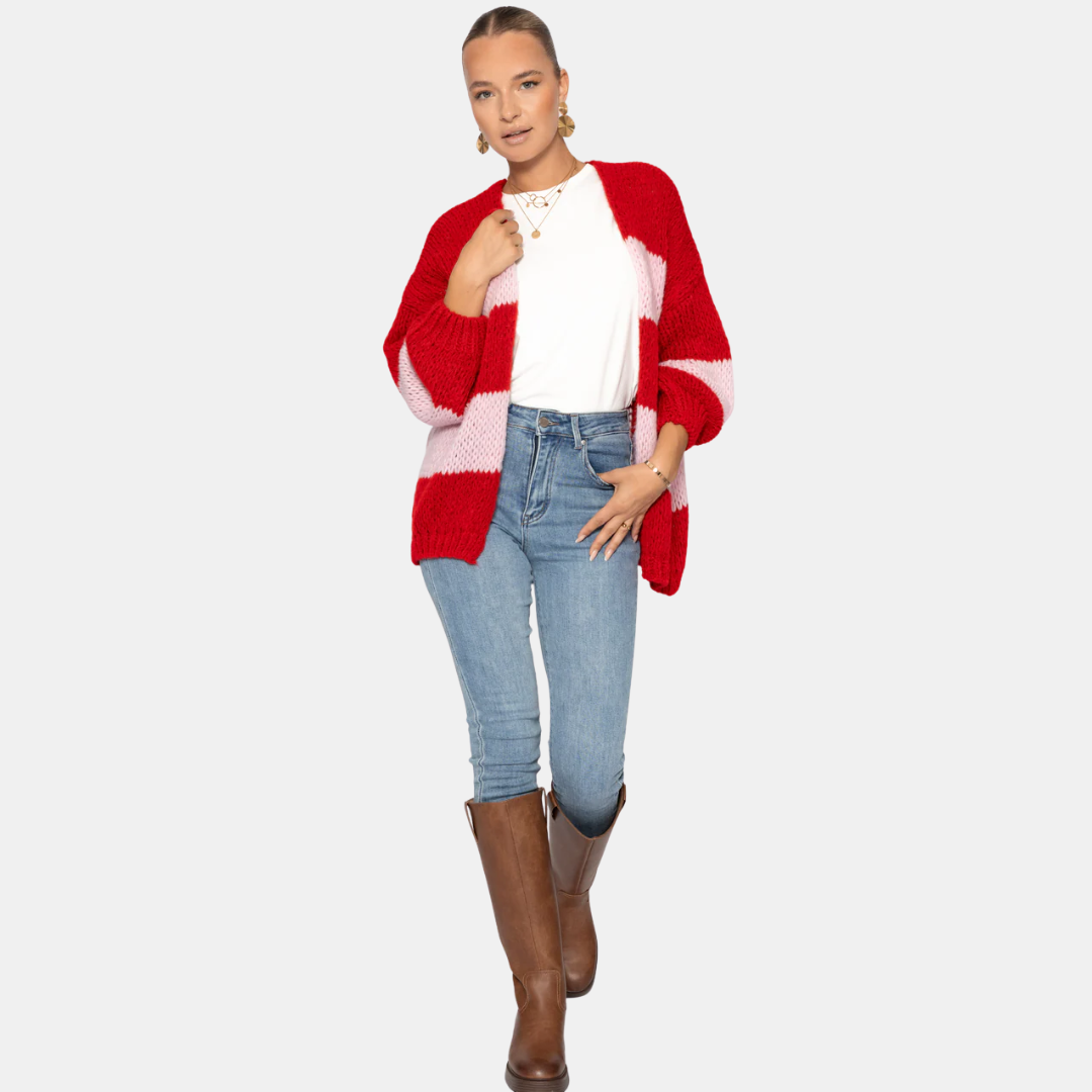 Gestreifter Strickjacke für Damen | Offenes Design