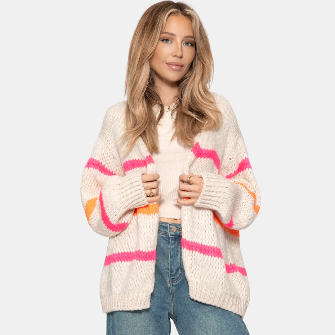 Gestreifter Oversize Strickjacke damen | Offene Front