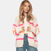Gestreifter Oversize Strickjacke damen | Offene Front