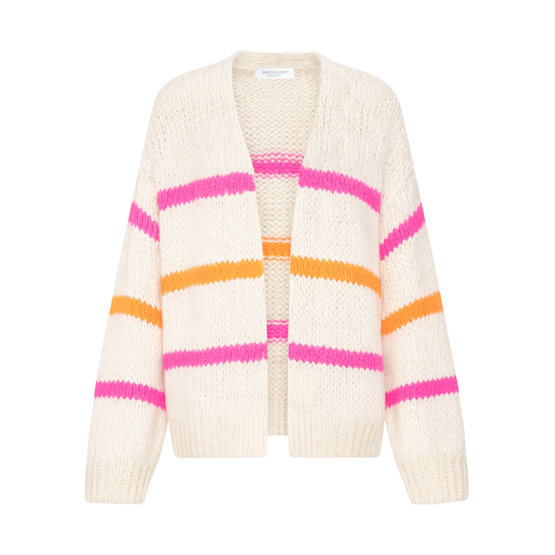 Gestreifter Oversize Strickjacke damen | Offene Front