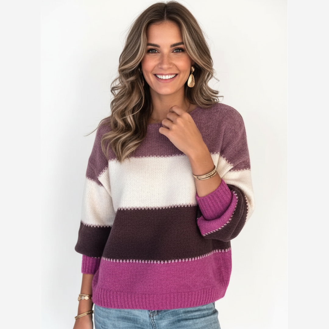 Gestreifter Damen Pullover | Strickdesign mit Mehrfarbmuster