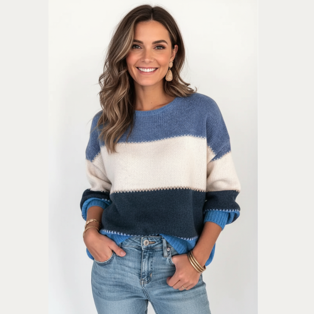 Gestreifter Damen Pullover | Strickdesign mit Mehrfarbmuster