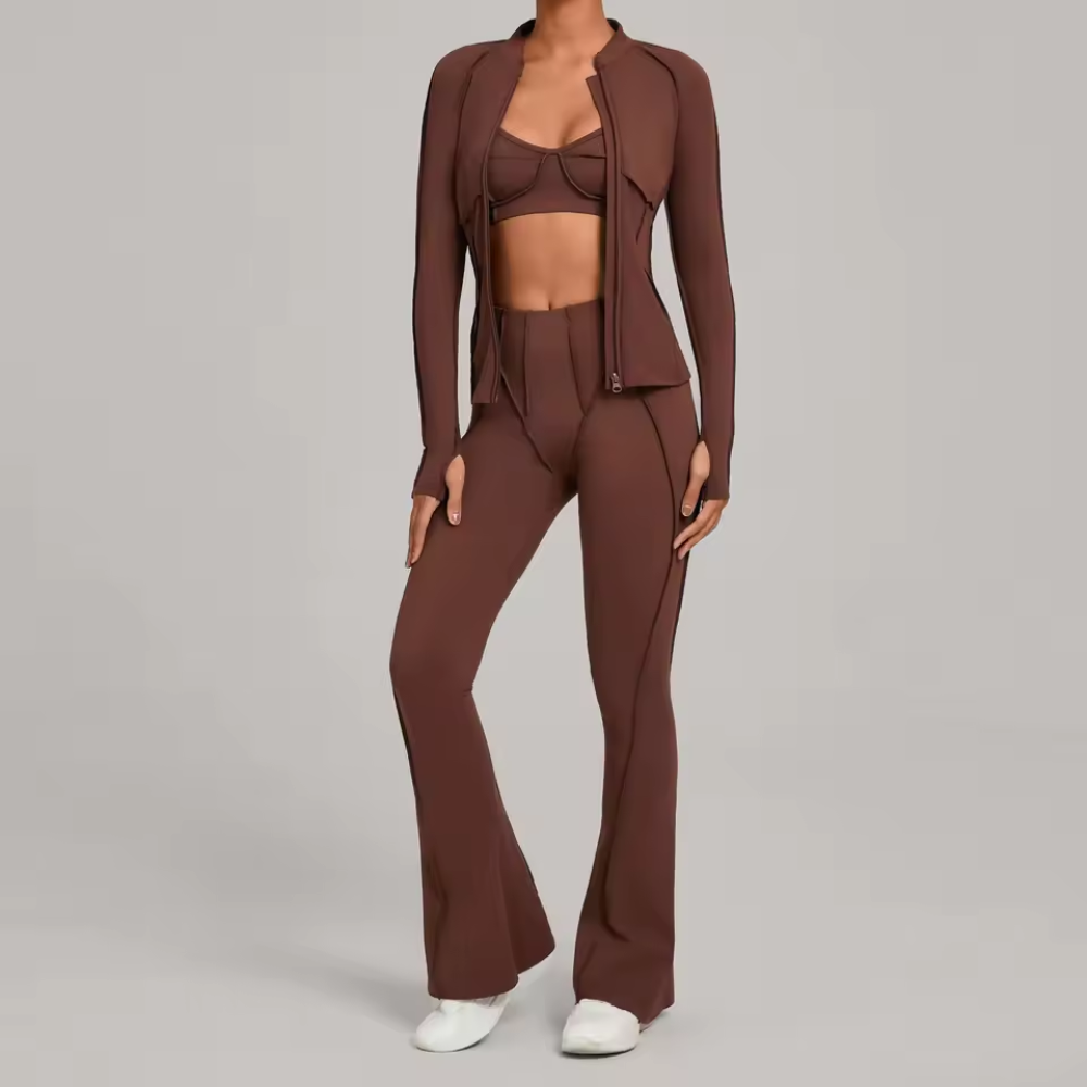 Gym Casual Yoga Set for Women | 3-piece zipper jacket, bra & pants