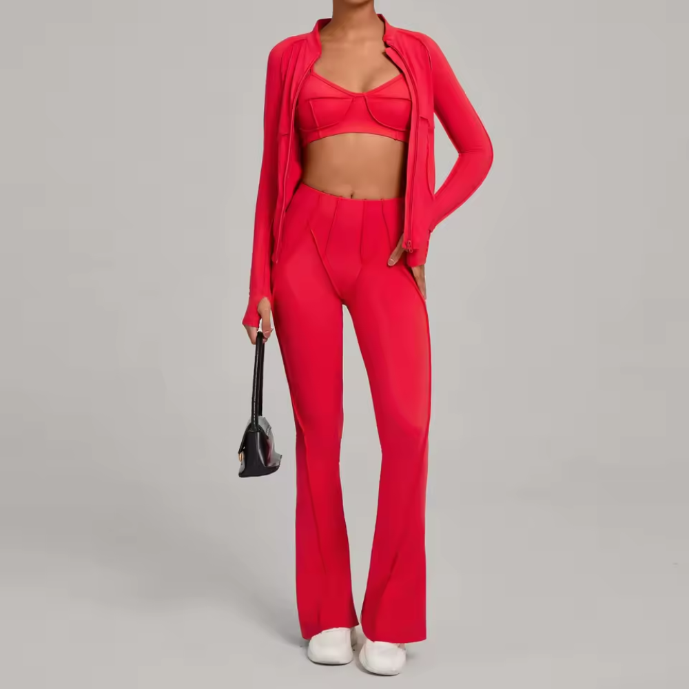 Gym Casual Yoga Set for Women | 3-piece zipper jacket, bra & pants