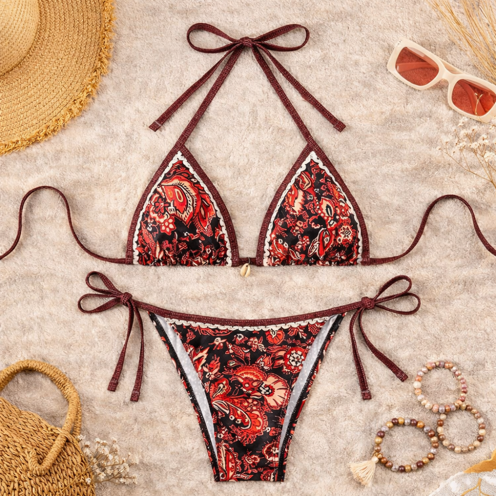 Triangle Bikini Set for Women – Adjustable Halter Neck Tie Side String Two Piece Swimwear