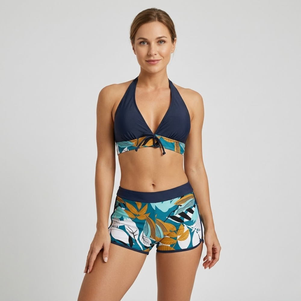 Halter Neck High Waist Bikini Set for Women – Printed Two Piece Swimwear