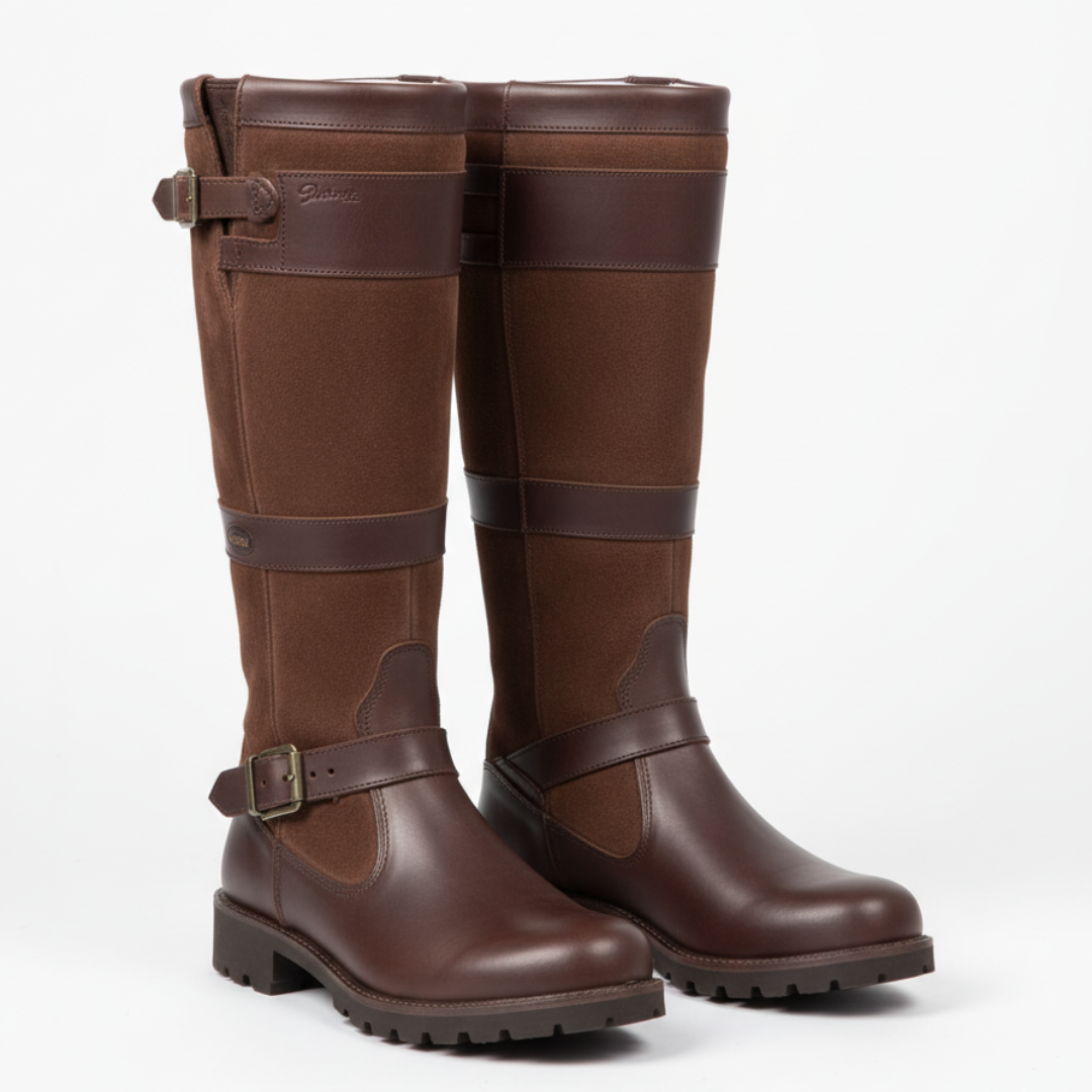 High buckle boots for women | Double strap imitation material