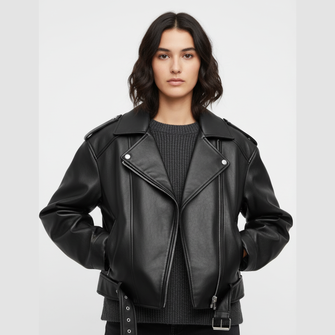 Kurze Bikerjacke für Damen | Reißverschlussdetails