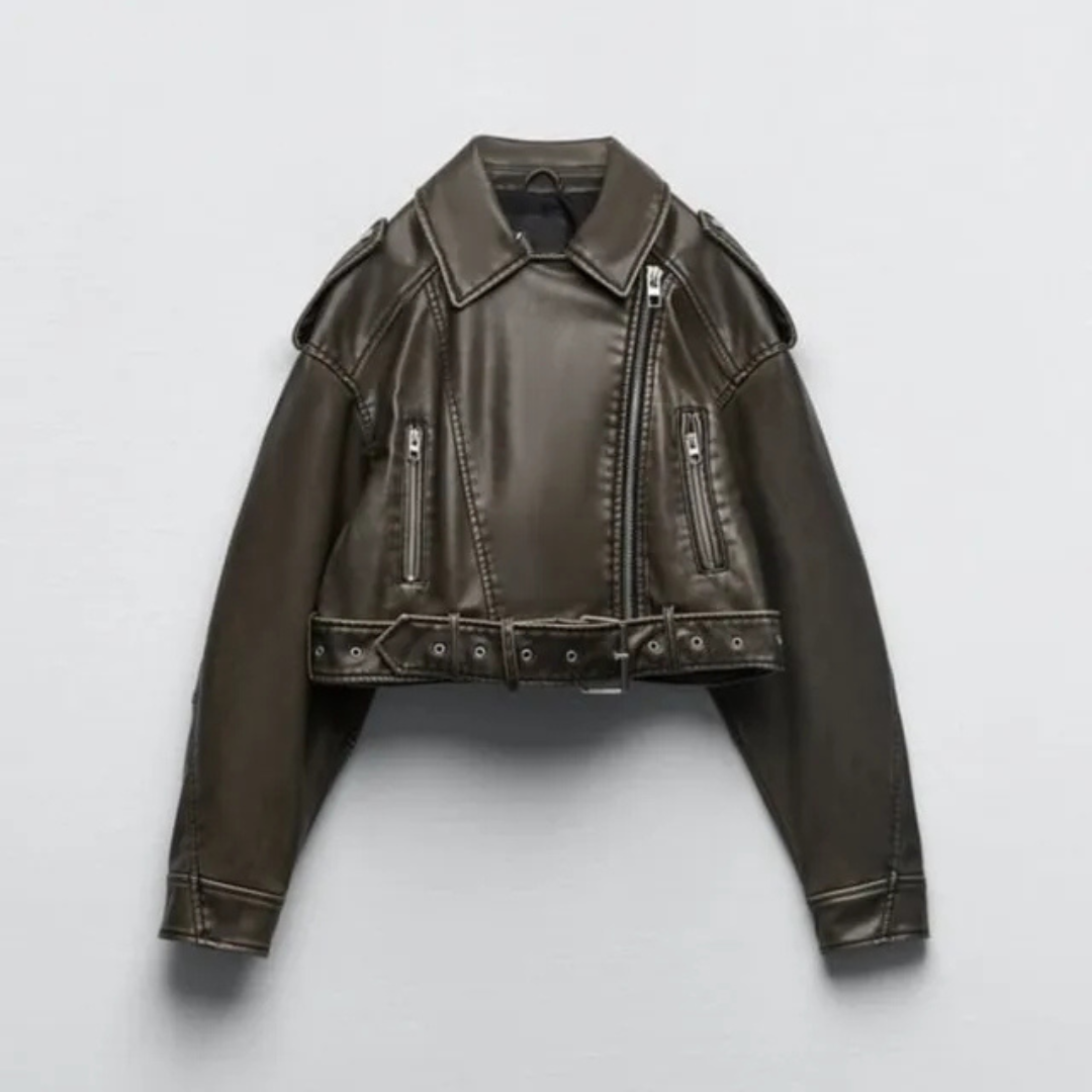 Kurze Bikerjacke für Damen | Reißverschlussdetails