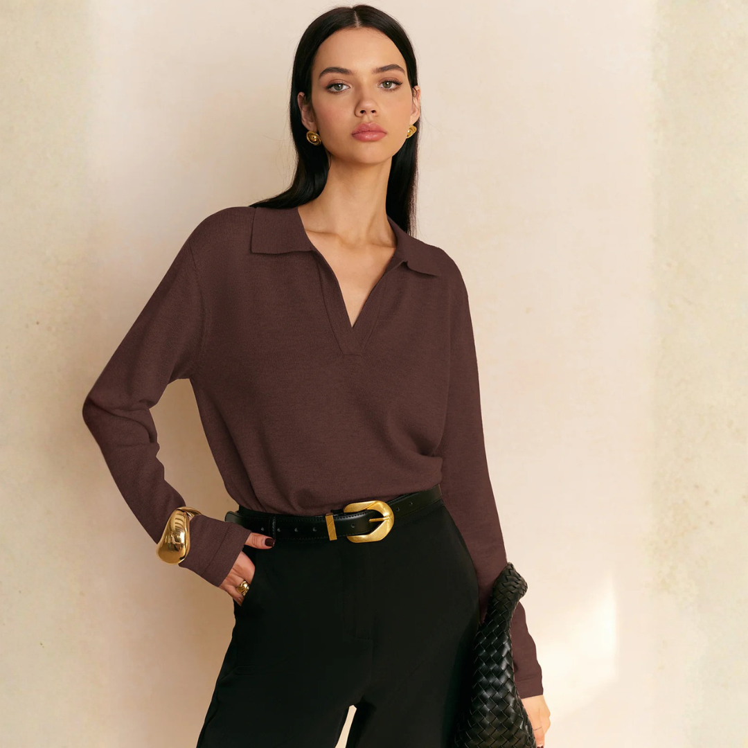 Lässiges Damen-Top mit Kragen | Rippstrick