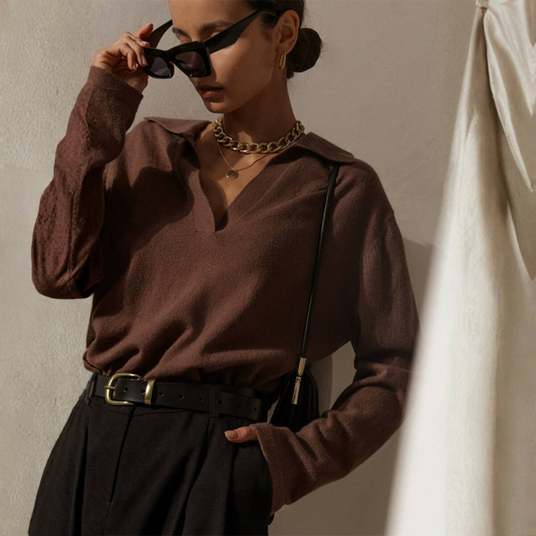 Lässiges Damen-Top mit Kragen | Rippstrick