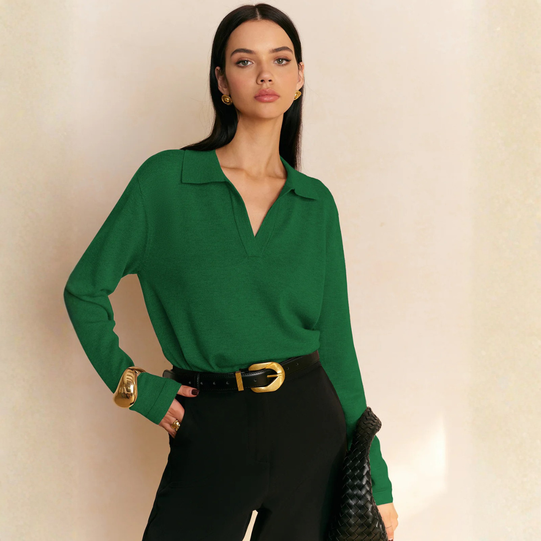 Lässiges Damen-Top mit Kragen | Rippstrick