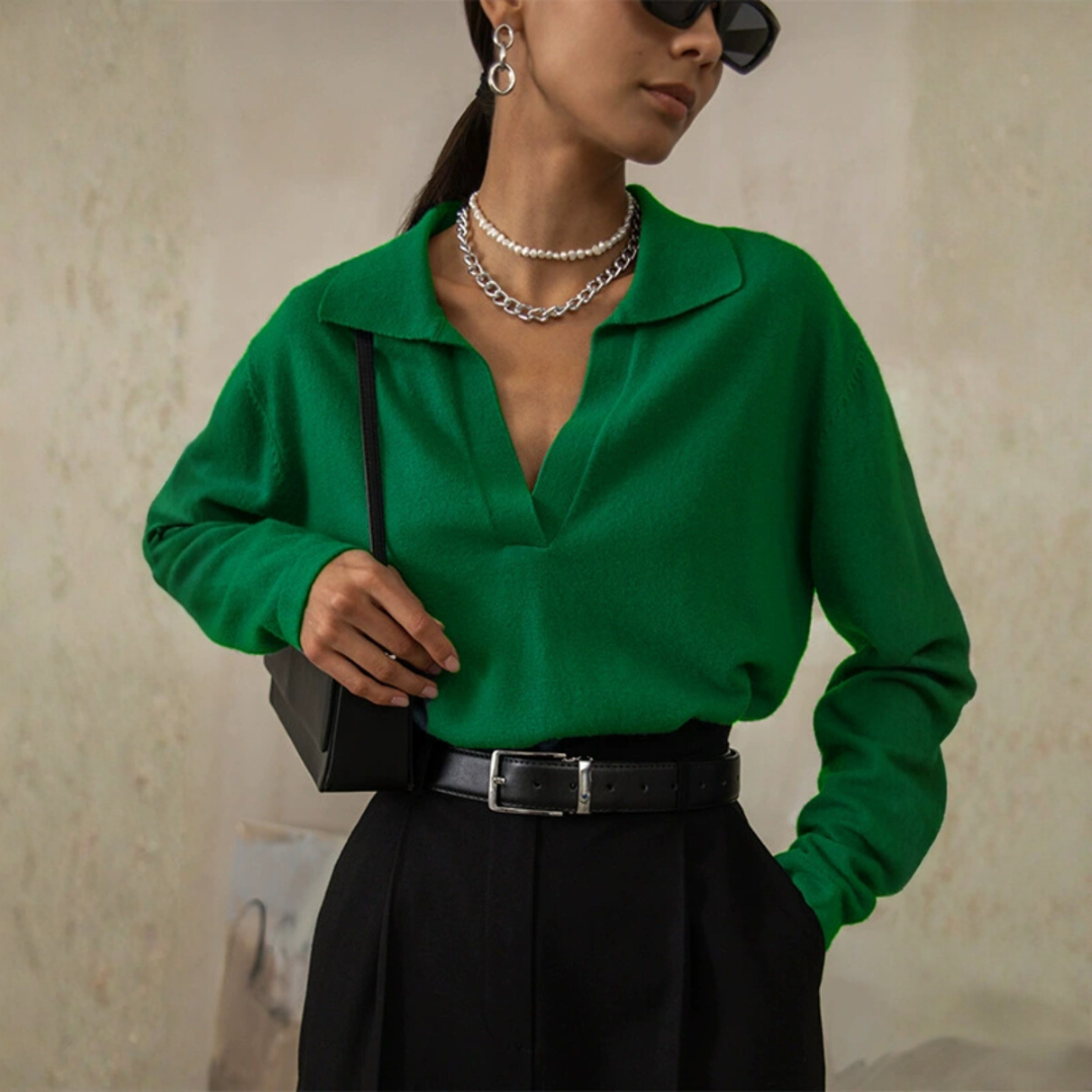 Lässiges Damen-Top mit Kragen | Rippstrick