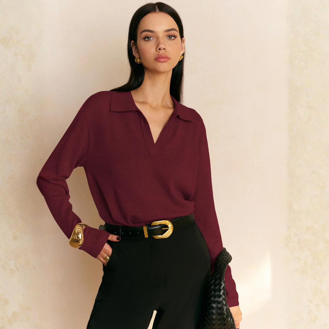 Lässiges Damen-Top mit Kragen | Rippstrick