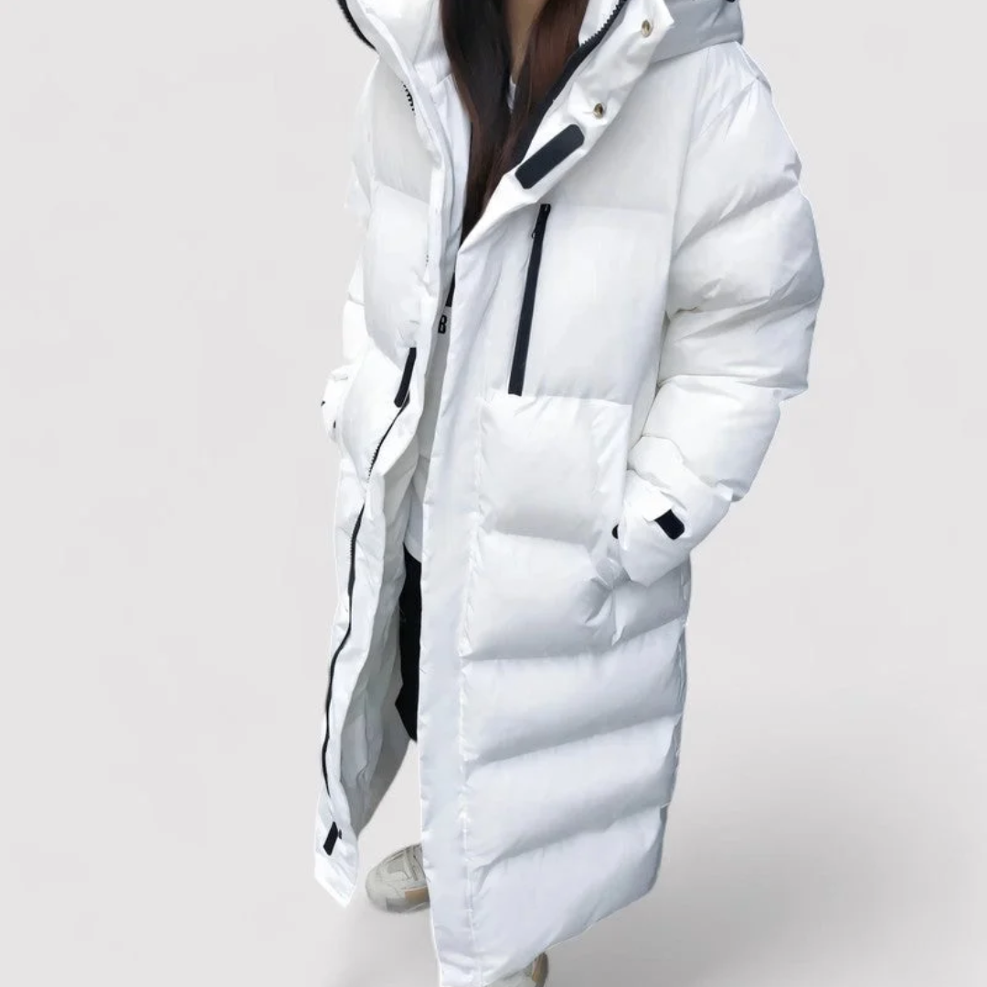 Lange Winter Pufferjacke Damen mit Kapuze | Isolierende Außenschicht
