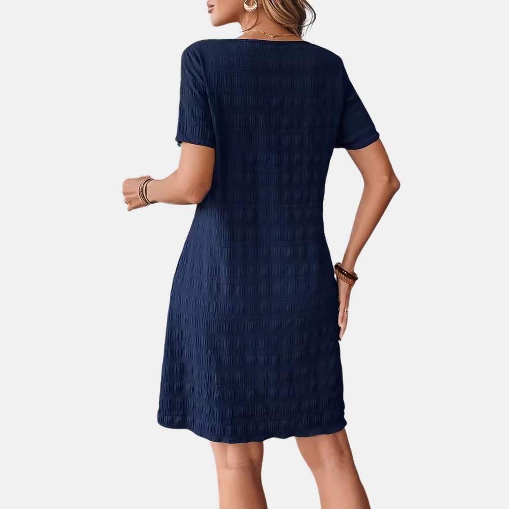 Elegante Midi Kleid für Damen, Kurzarm, Rundhalsausschnitt, Rippenstrick