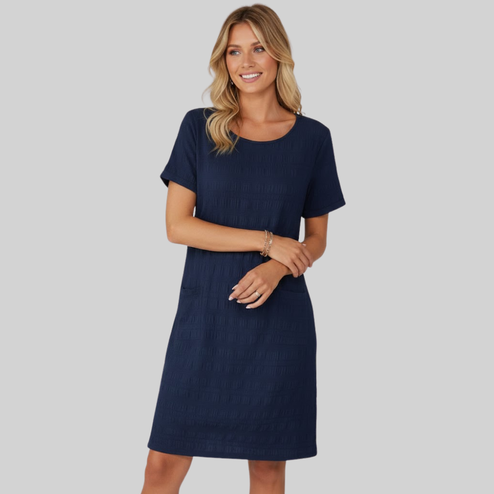 Elegante Midi Kleid für Damen, Kurzarm, Rundhalsausschnitt, Rippenstrick