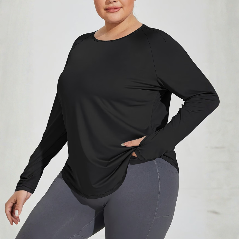 Plus Size Langarmtop mit Rundhals und Rückendruck für Damen