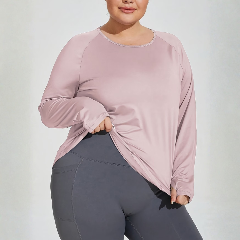 Plus Size Langarmtop mit Rundhals und Rückendruck für Damen