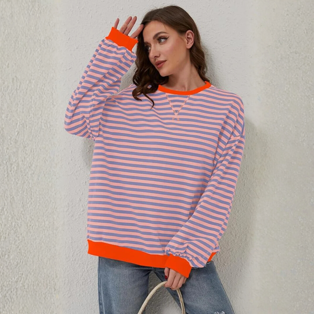 Gestreifter Pullover Damen | Mit Kontrastdetails