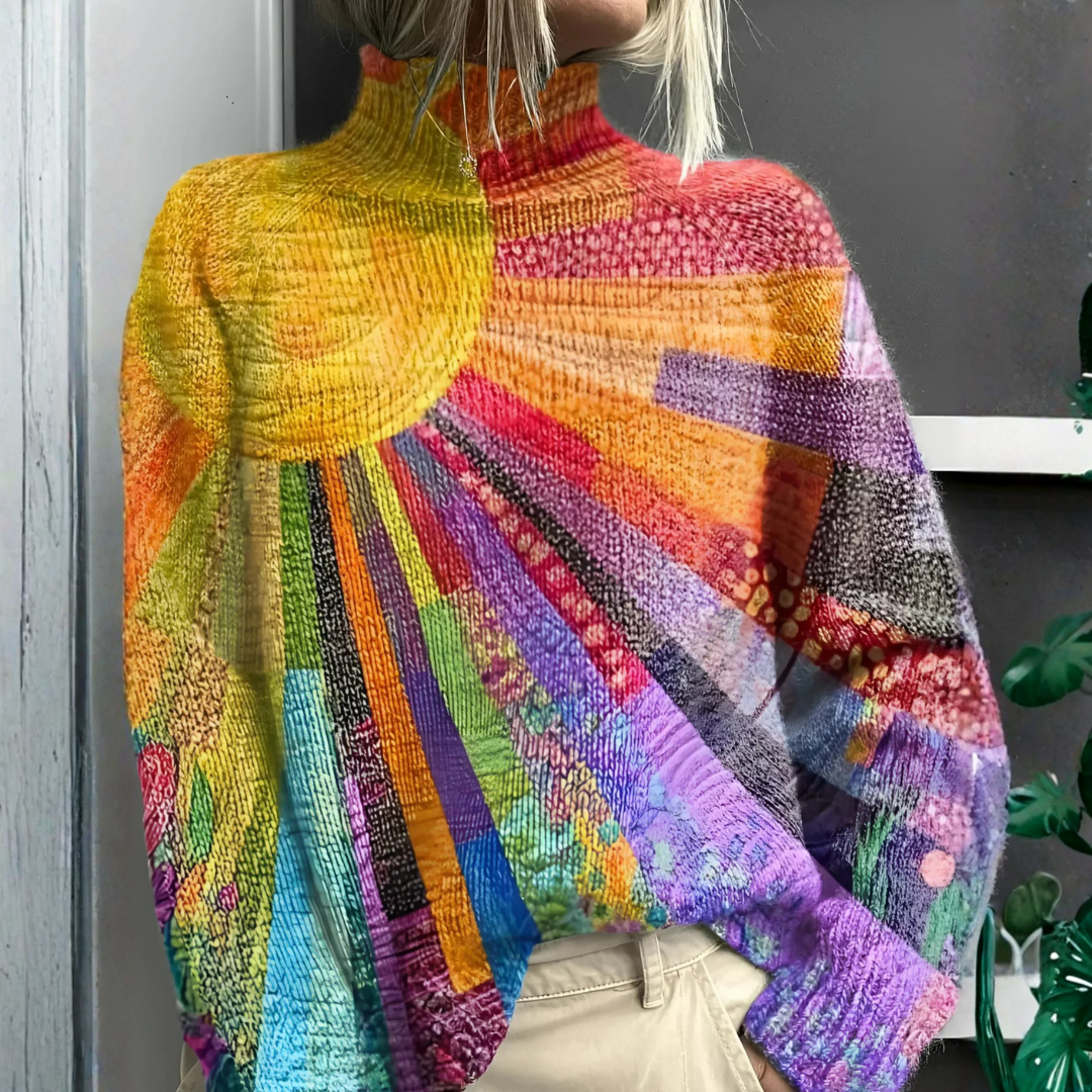 Pullover Damen | Rollkragen Mit Farbenreichem Muster