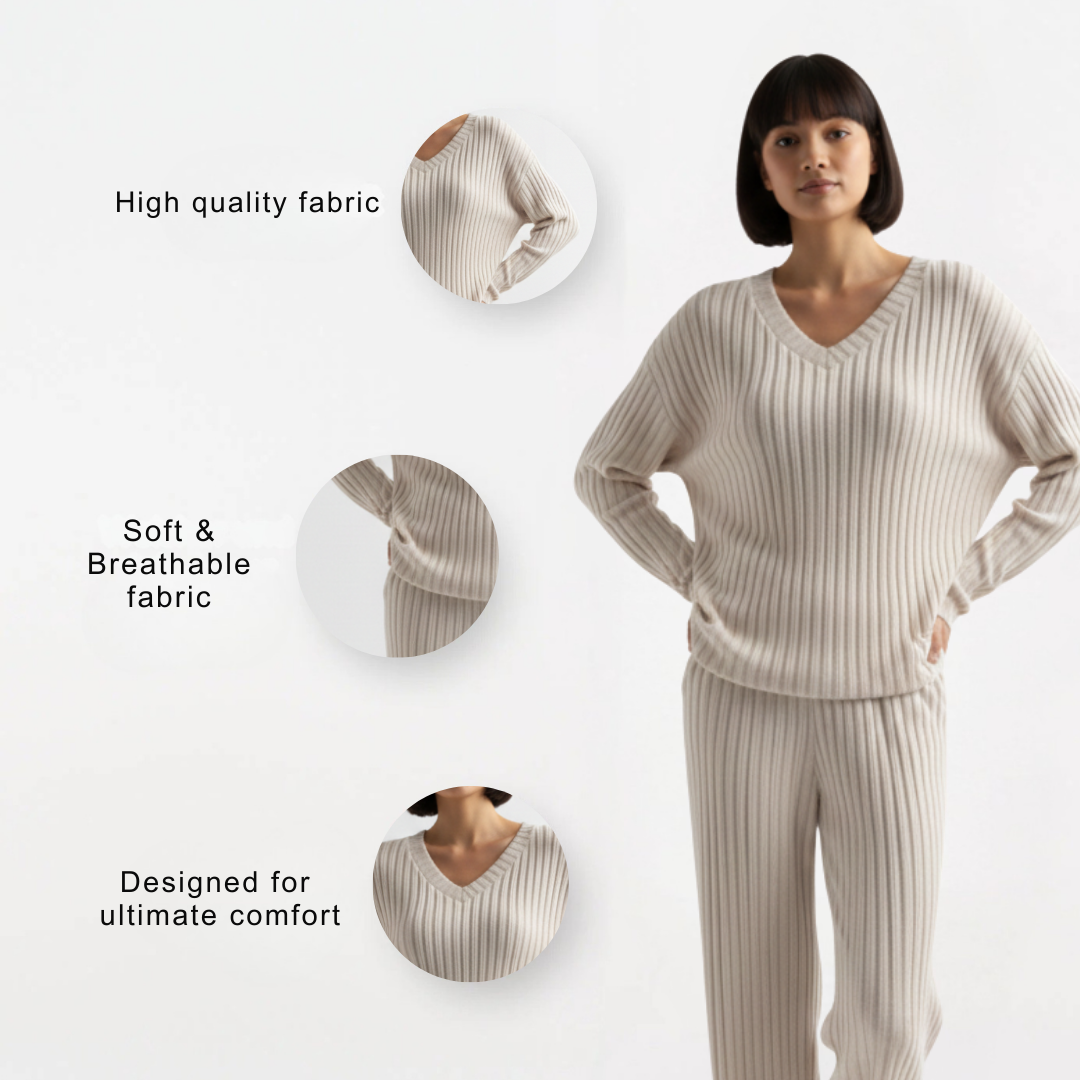 Pyjamas für Damen | Geripptes Langarm Set