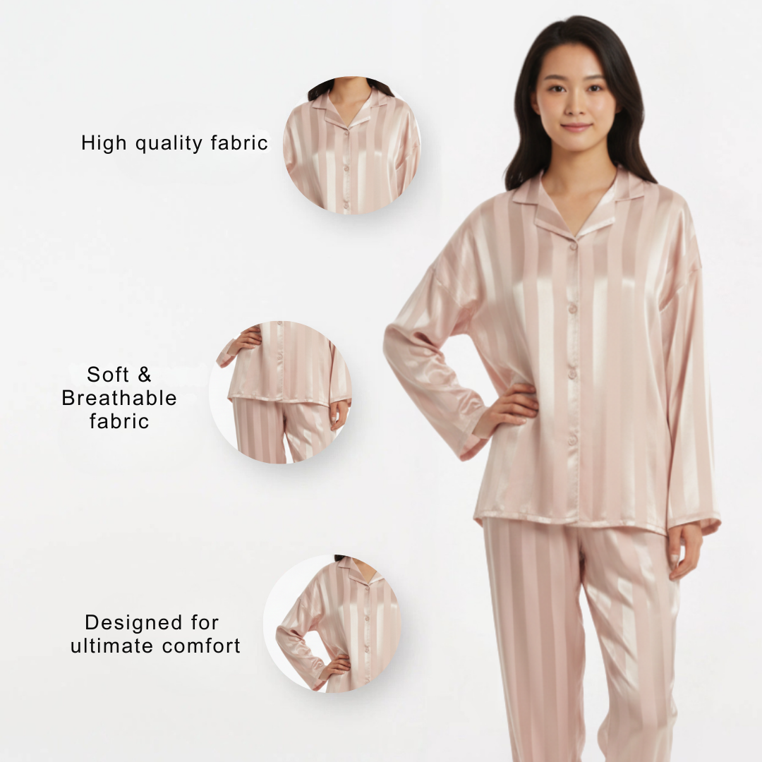 Pyjamas für Damen | Gestreiftes Langarm Set