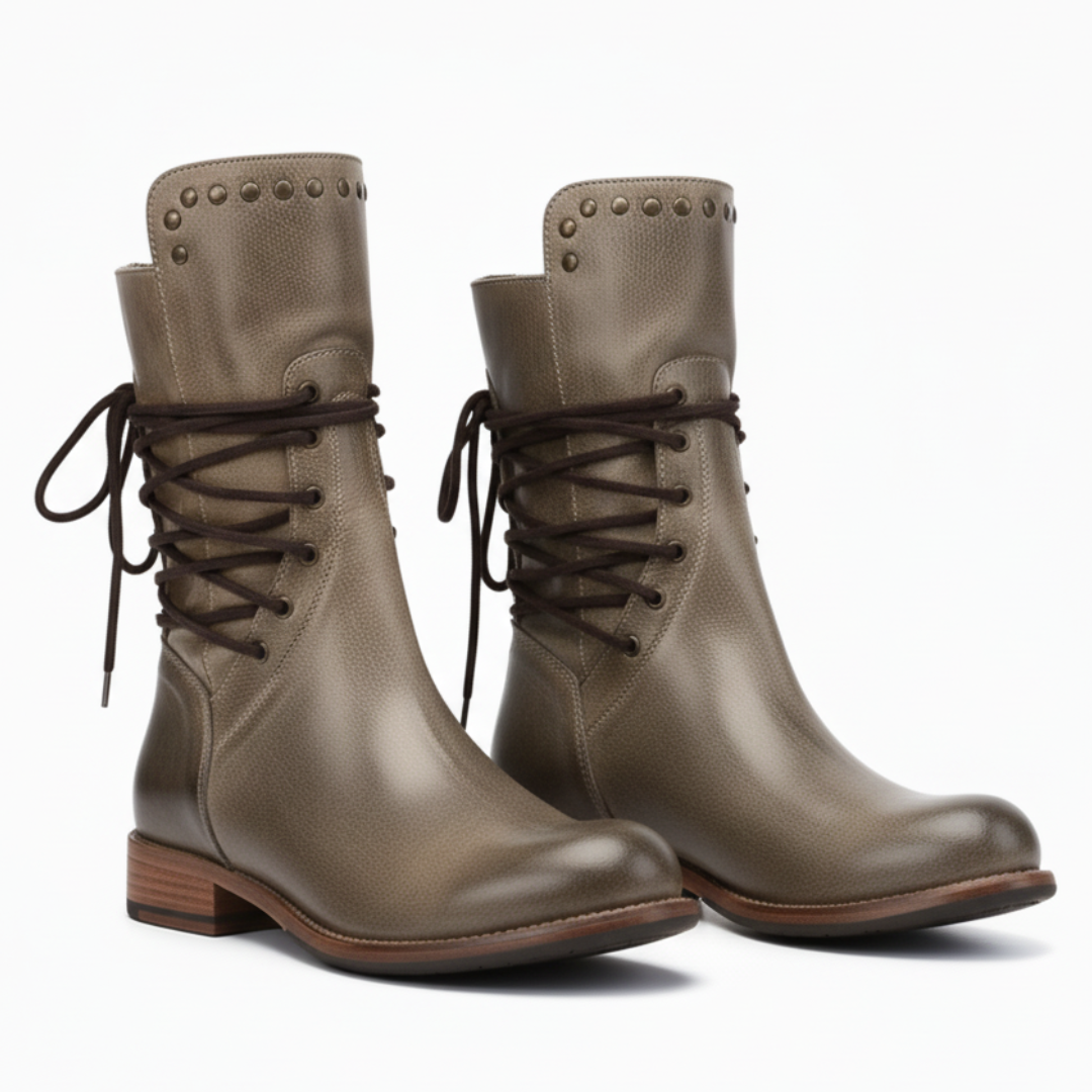 Lace-up boots for women | Calf height low heel vintage style