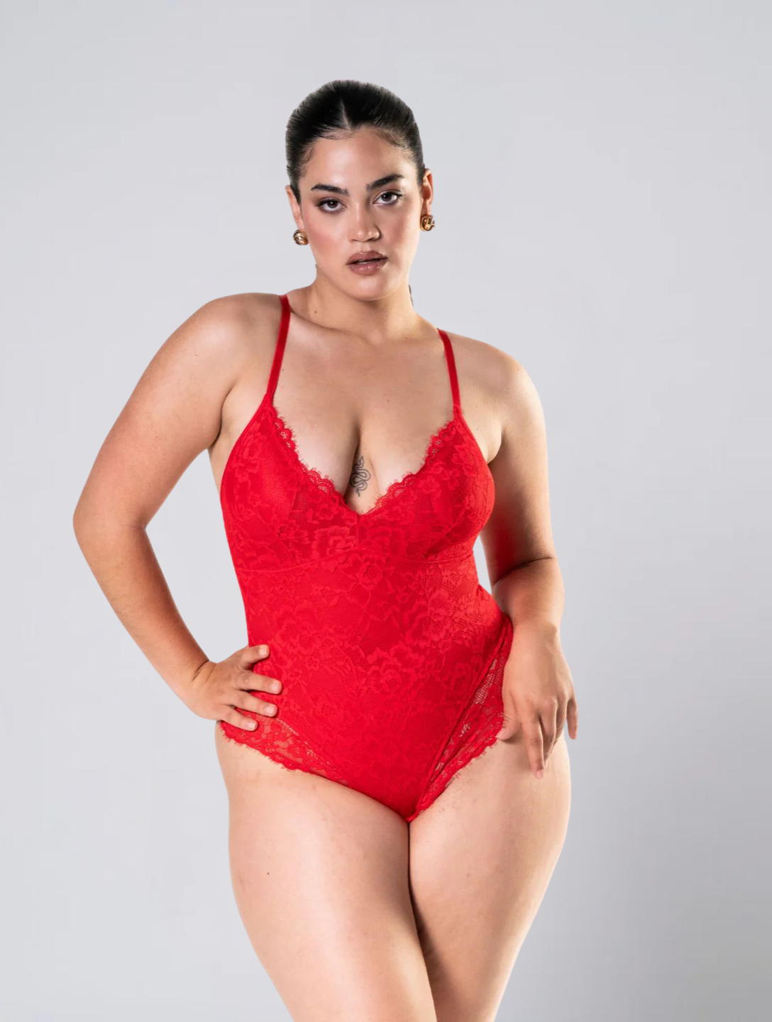 Lace Bodysuit for Women – V Neck Stretch Body with Adjustable Straps