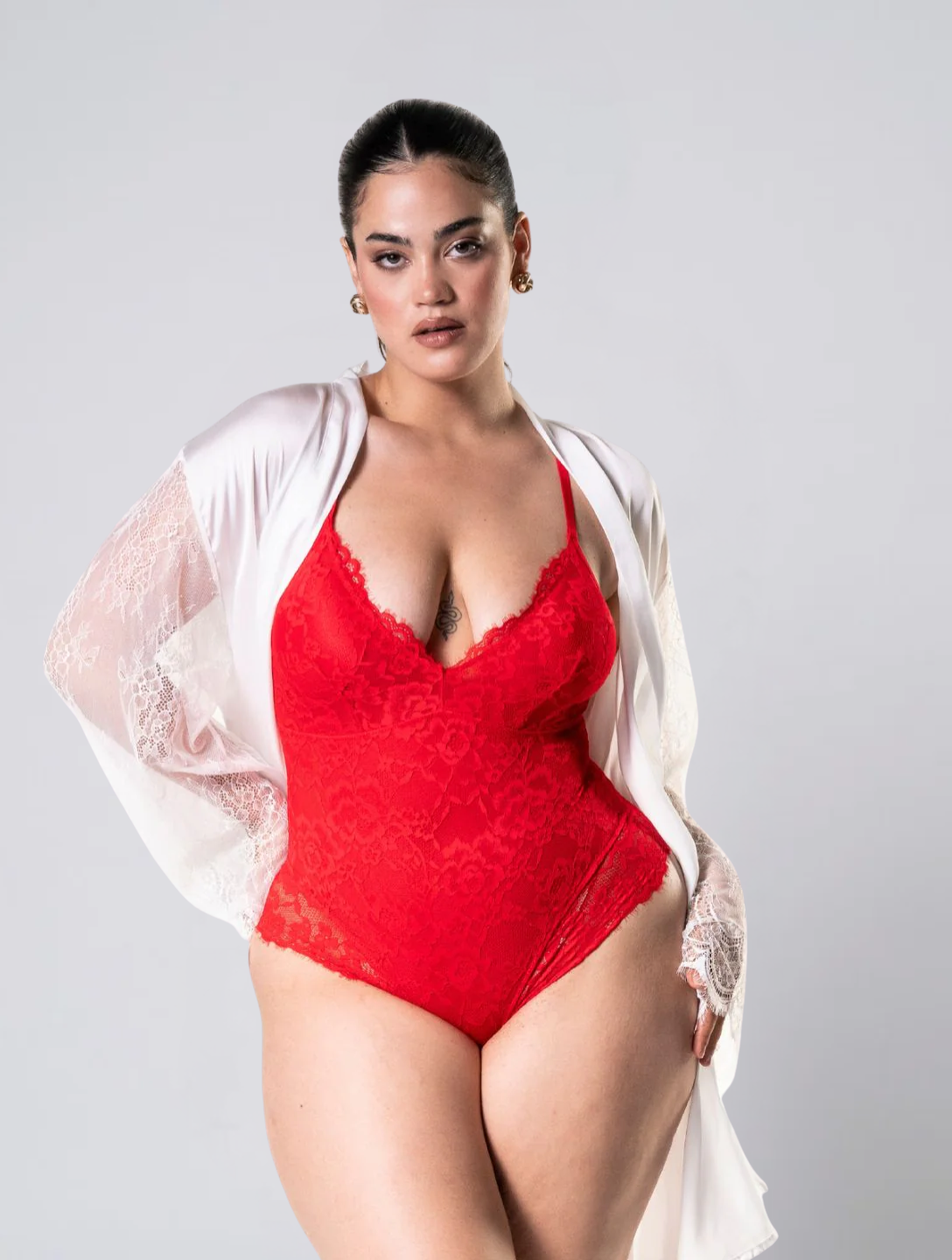 Lace Bodysuit for Women – V Neck Stretch Body with Adjustable Straps