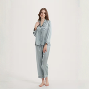Seiden-Nachtwäsche Gestreiftes Langarm Zweiteiler Set für Damen | Zweiteilig