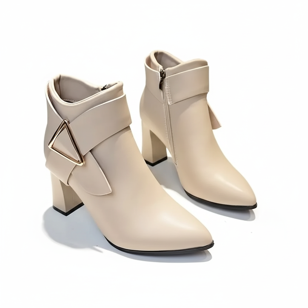 Heeled ankle boots for women | Triangle Buckle Geometric
