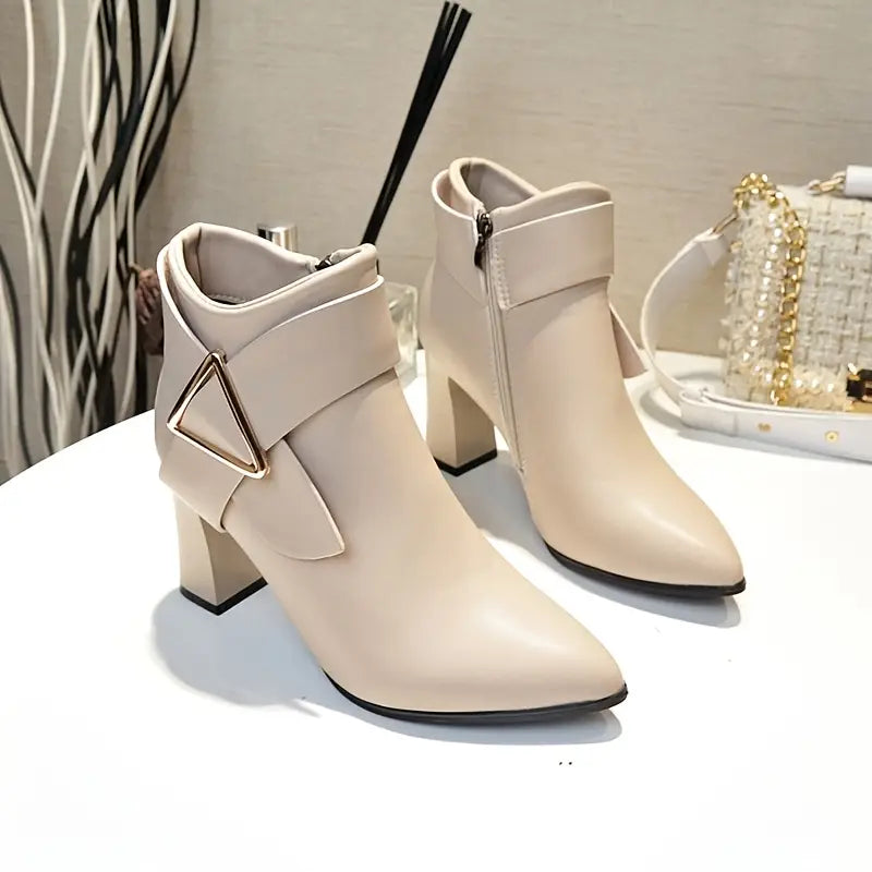 Heeled ankle boots for women | Triangle Buckle Geometric