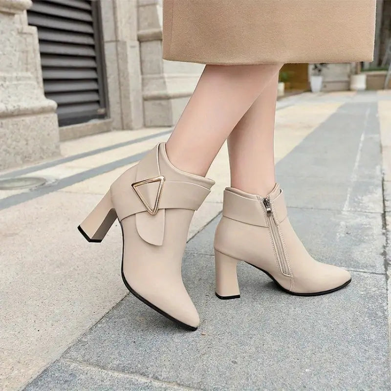 Heeled ankle boots for women | Triangle Buckle Geometric