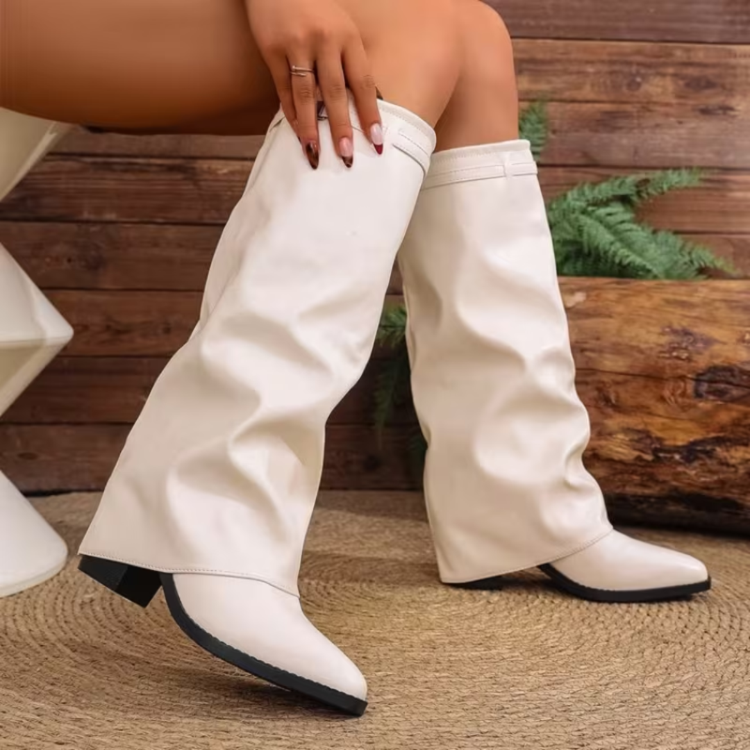 Stiefel mit Blockabsatz für Damen | Slip-On Spitze