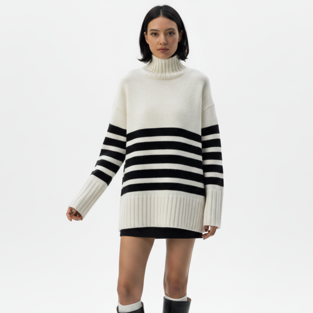 Damenstrickpullover mit Stehkragen | Rippstrick