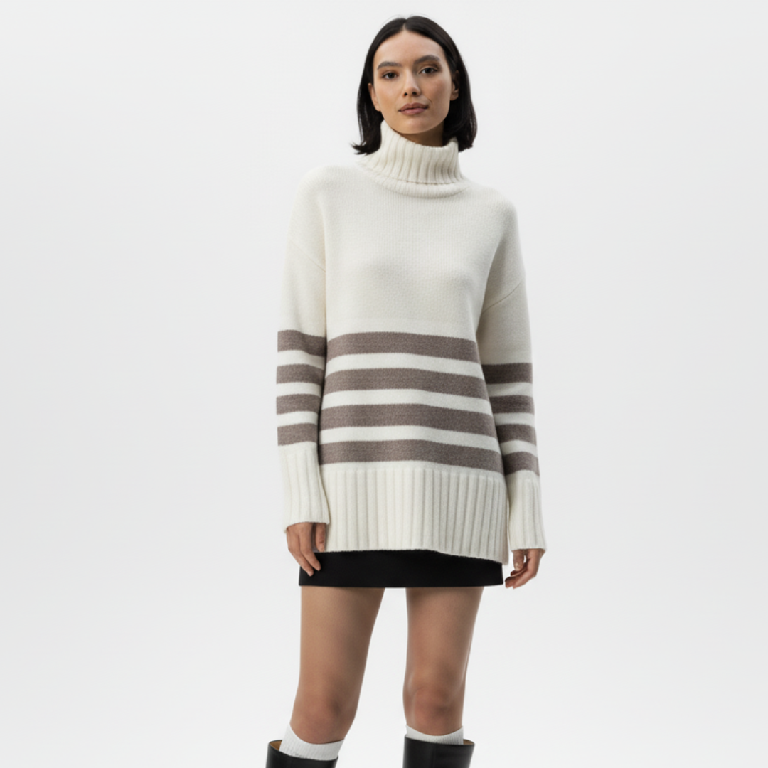 Damenstrickpullover mit Stehkragen | Rippstrick