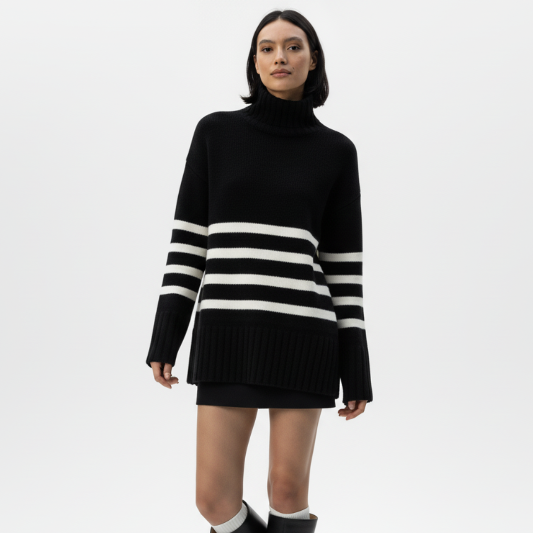 Damenstrickpullover mit Stehkragen | Rippstrick