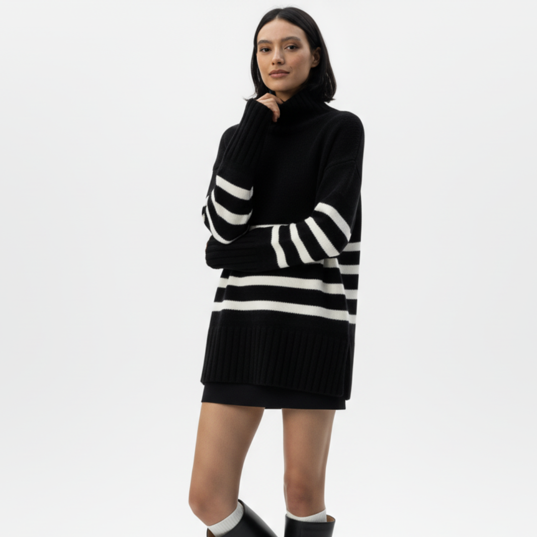 Damenstrickpullover mit Stehkragen | Rippstrick