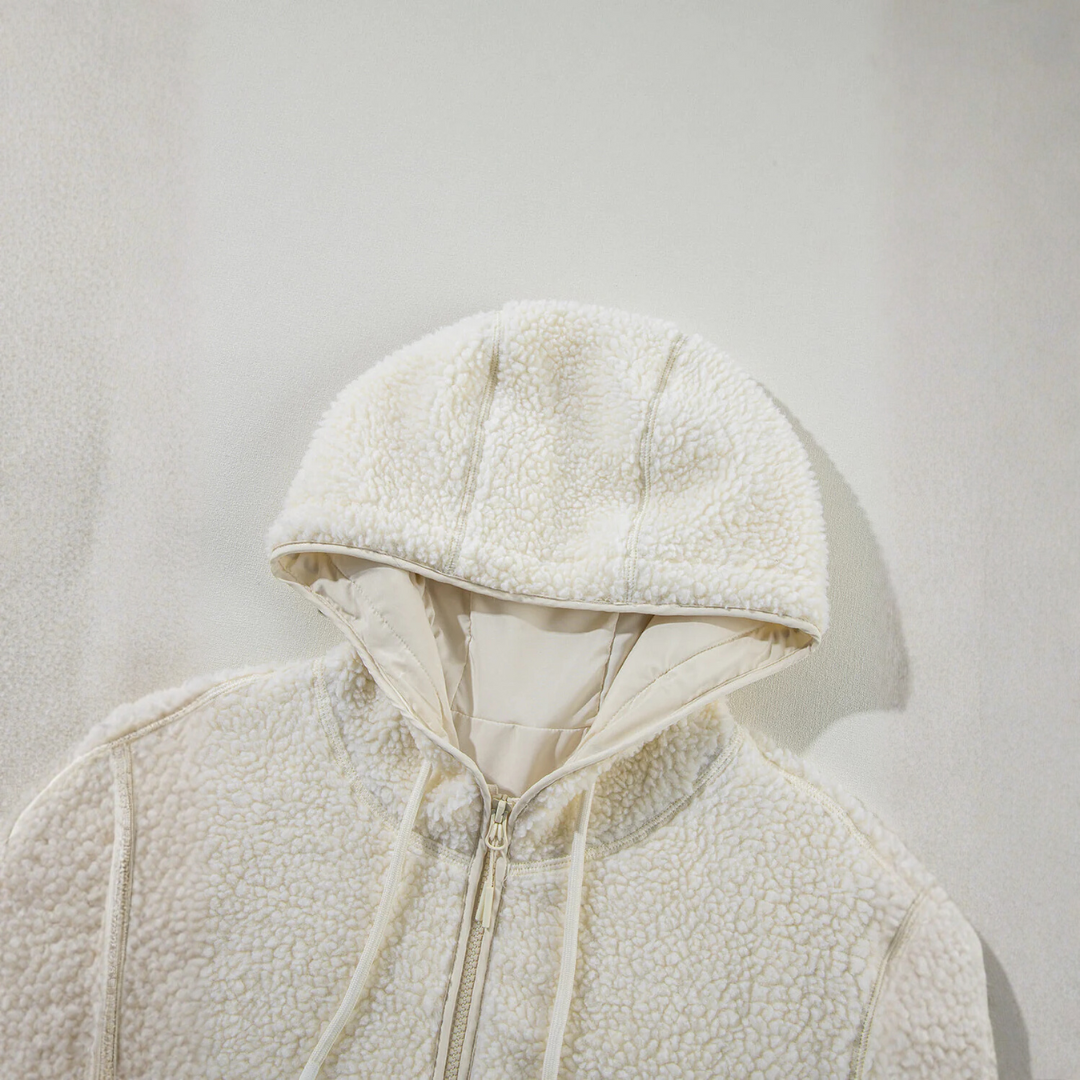 Fleece Teddy Jacke Jacke Damen | Reißverschluss-Kapuzenpullover mit Kordelzug