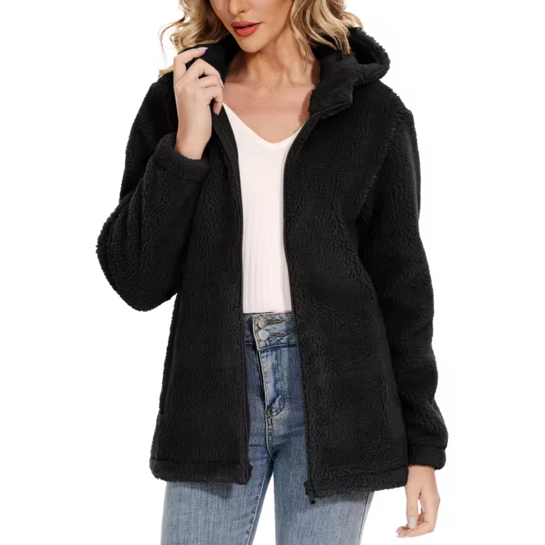 Fleece Teddy Jacke | Kapuzenjacke mit Reißverschluss