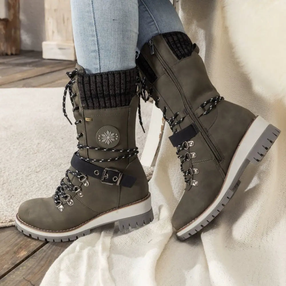 Winter Schneestiefel für Damen | Schnürung Strickbündchen