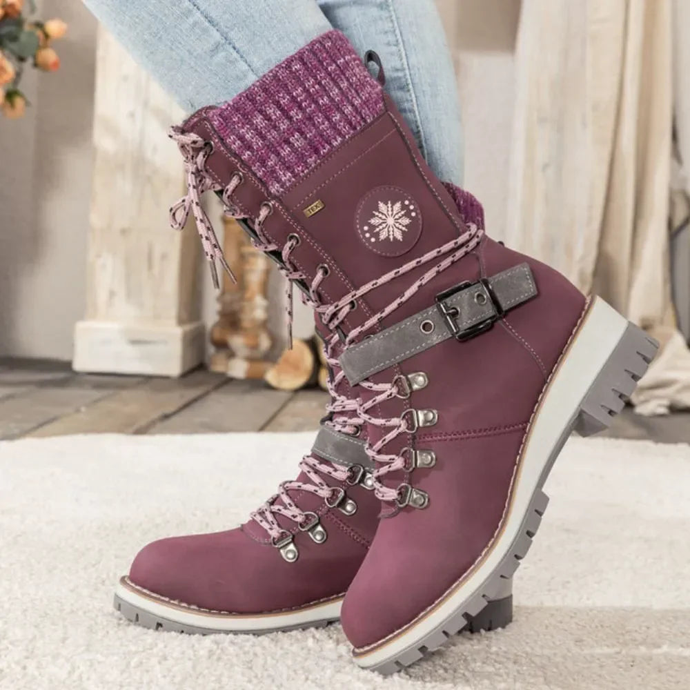Winter Schneestiefel für Damen | Schnürung Strickbündchen