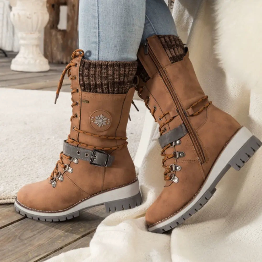 Winter Schneestiefel für Damen | Schnürung Strickbündchen