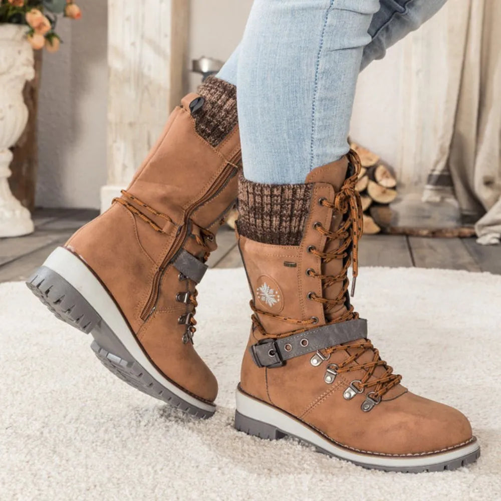 Winter Schneestiefel für Damen | Schnürung Strickbündchen